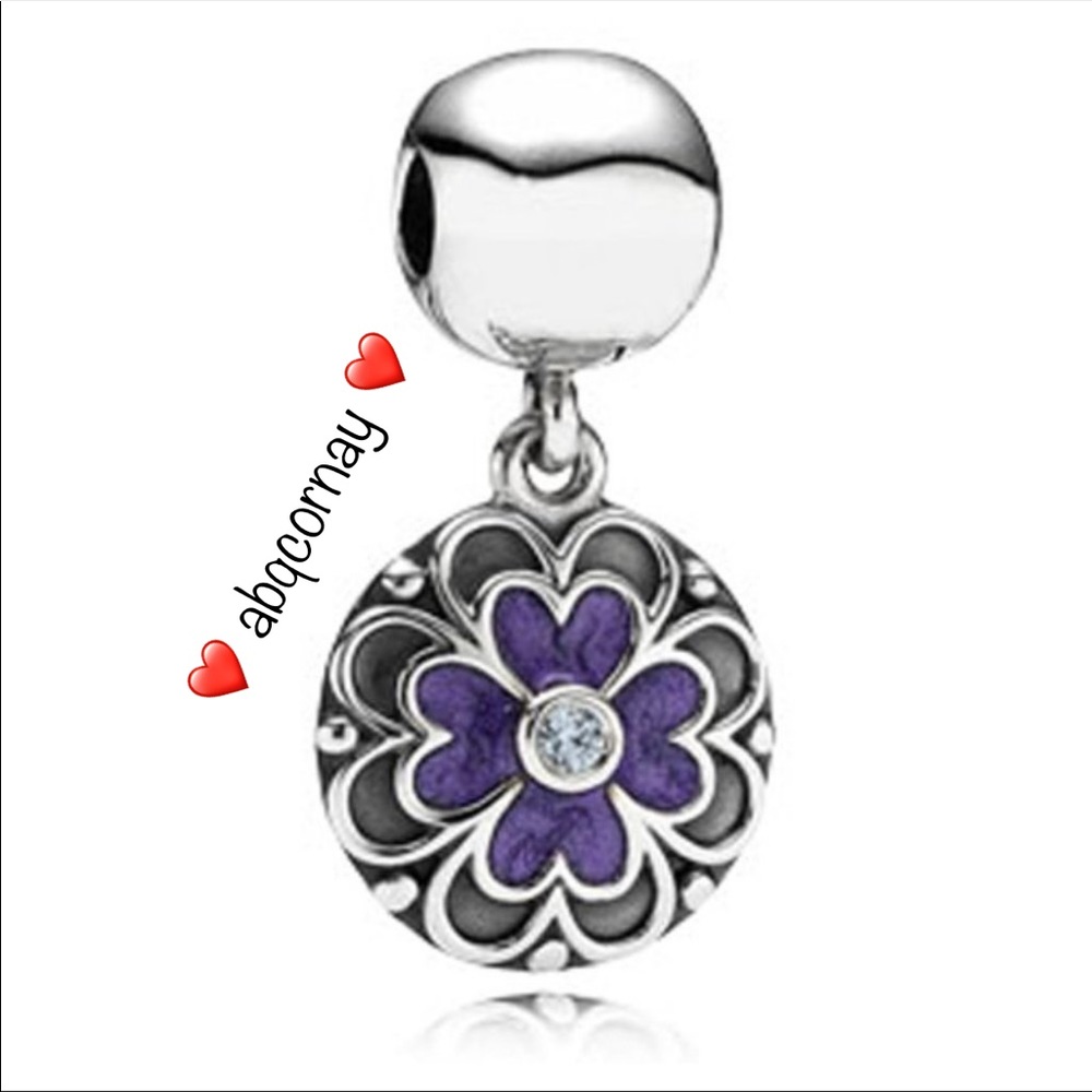 EUC Pandora 790957LCZ Sterling Silver Dogwood Dangle Clip w/ Purple Enamel